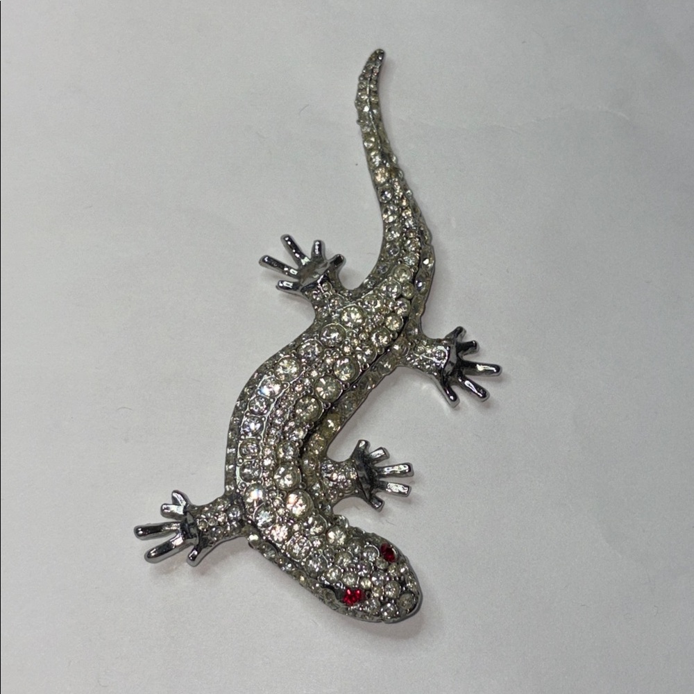 Kirks Folly Silver Tone Rhinestone Reptile Brooch